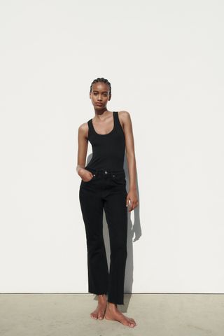 Zara + TRF Mid-Rise Flare Cropped Jeans