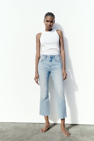 Zara + TRF Mid-Rise Flare Cropped Jeans