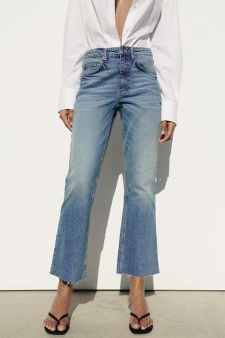 Zara + TRF Mid-Rise Flare Cropped Jeans
