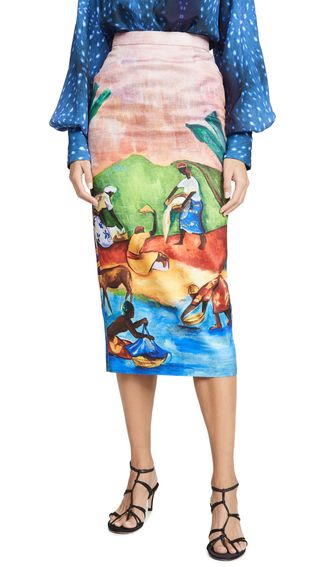 Stella Jean + Painted Print Pencil Skirt