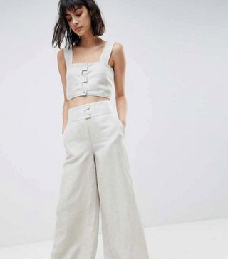 ASOS White + Linen Crop Top & Trouser Co-Ord