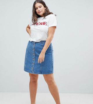 New Look + Button Through Denim Skirt