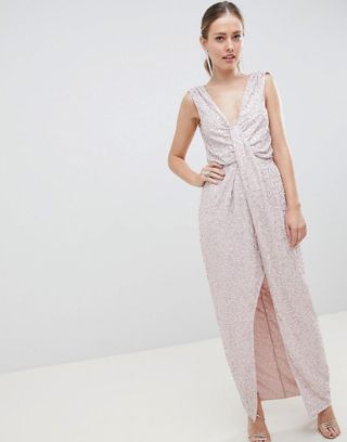 ASOS Design + Drape Knot Front Scatter Embellished Sequin Maxi Dress