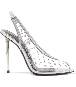 Tom Ford + Embellished Metallic Leather and PVC Slingback Pumps