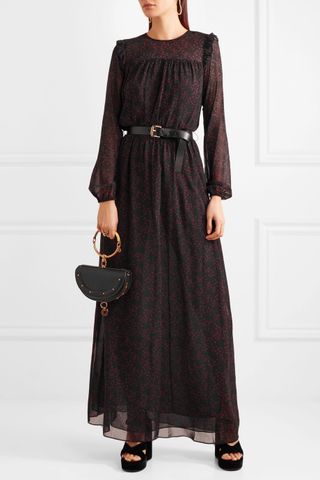 Michael Michael Kors + Belted Printed Georgette and Chiffon Maxi Dress