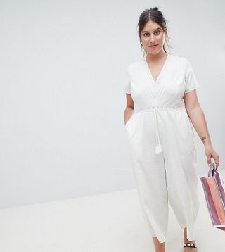 ASOS Curve + Cotton Embroidered Jumpsuit With Tassel Trim