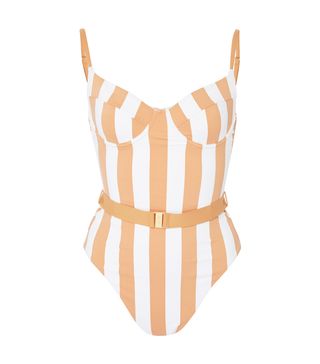 Onia + WeWoreWhat + Danielle Belted Striped Swimsuit