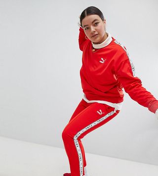 Puma + Taped Side Stripe Track Pants in Red