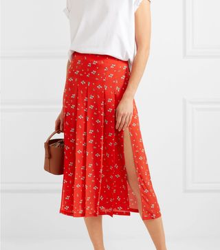 Rixo London + Georgia Pleated Floral-Print Silk Crepe de Chine Midi Skirt