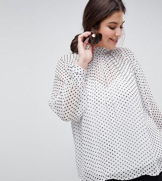 ASOS Curve + Exclusive High Neck Blouse in Polka Dot
