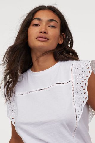 H&M + Eyelet Embroidery-Detail Top