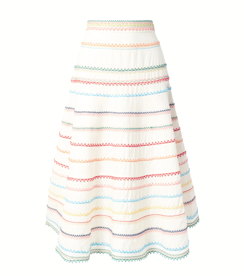 Zimmermann + Laelia Embroidered Linen and Cotton-Blend Skirt