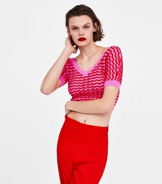 Zara + Crop Top With Scalloped Trims