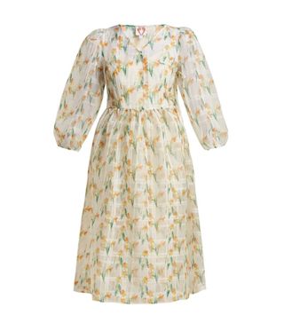 Shrimps + Titania Daffodil-Print Check-Organza Midi Dress