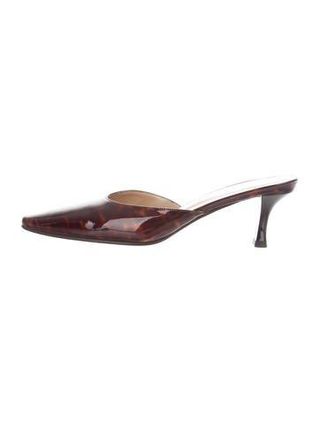 Stuart Weitzman + Patent Leather Pointed-Toe Mules