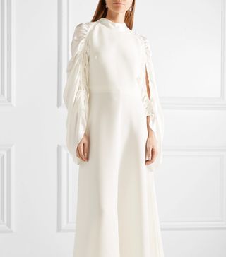 Roksanda + Zariah Ruched Silk-Blend Crepe and Hammered-Satin Gown