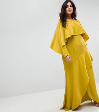 ASOS Curve + Long Sleeve Crop Top Satin Maxi Dress With Kimono Split Skirt