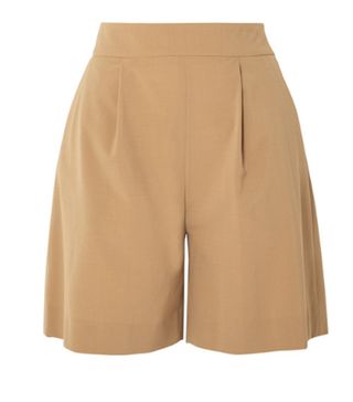 La Collection + Stephanie Pleated Wool-Blend Shorts
