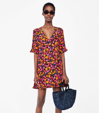 Zara + Crossover Dress With Floral Print