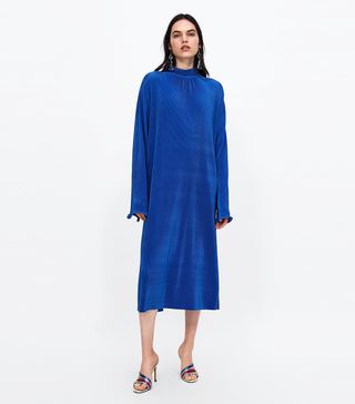 Zara + Micro-Pleated Long Dress