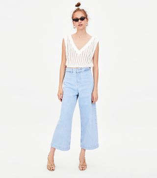 Zara + Authentic Denim Wide-Leg High Rise Culotte Jeans