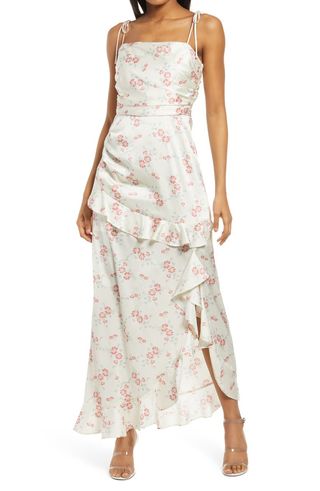 WAYF + Floral Tie Strap Satin Maxi Dress