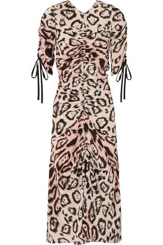Alice McCall + Animale Ruched Leopard-Print Silk Crepe de Chine Midi Dress