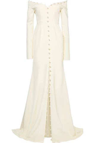 Danielle Frankel + Off-the-Shoulder Pearl-Embellished Gown