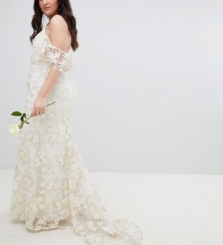 ASOS Curve + Floral Lace Bandeau Maxi Wedding Dress