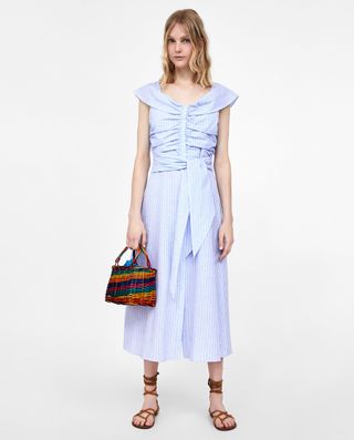 Zara + Striped Off-the-Shoulder Dress