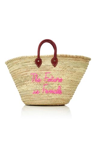 Poolside + Shorty Embroidered Straw Tote