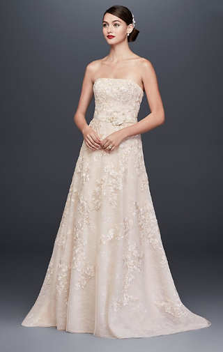 Oleg Cassini + Lace Appliqued A-Line Wedding Dress and Topper
