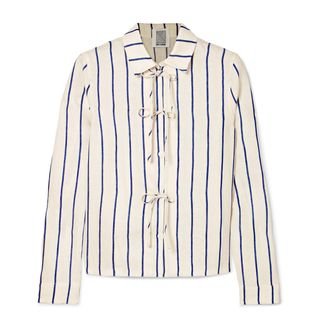 Rosie Assoulin + Bow-Detailed Striped Cotton-Blend Jacquard Shirt