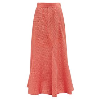 Ganni + Panelled Gingham Seersucker Maxi Skirt