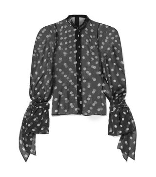 Petar Petrov + Edda Leather-Trimmed Polka-Dot Silk-Organza Blouse