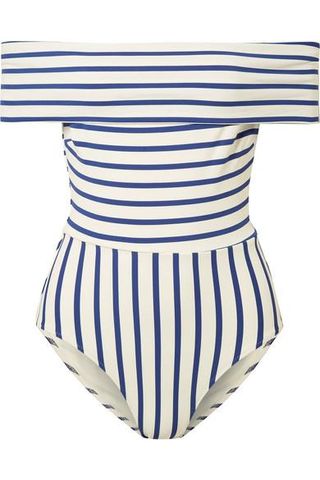 Solid & Striped + The Vera Off-the-Shoulder Striped Swimsuit