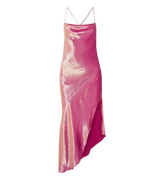 Haney + Goldie Asymmetric Metallic Silk-Blend Dress
