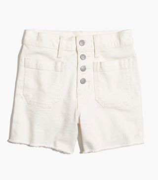 Madewell + High-Rise Denim Boyshorts in Tile White: Button-Through Edition