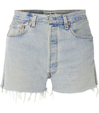 Re/Done + Levi’s Zip-Embellished Frayed Denim Shorts