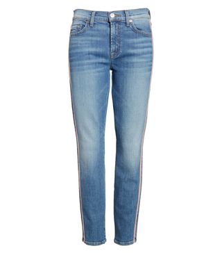 7 for All Mankind + Roxanne Faux Suede Stripe Ankle Skinny Jeans