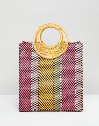 ASOS + Stripe Straw Mini Shopper Bag With Bamboo Handle