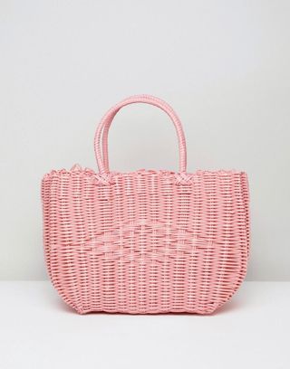 Bershka + Basket Weave Shopper in Pink
