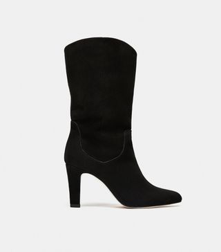 Zara + Mid-Calf Leather Ankle Boots With Heels