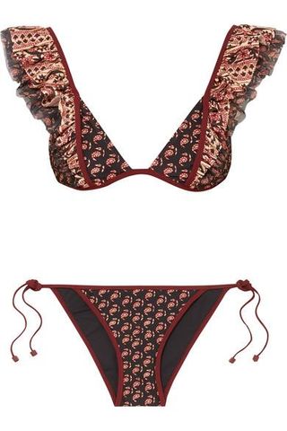Zimmermann + Jaya Ruffled Tulle-Trimmed Printed Bikini