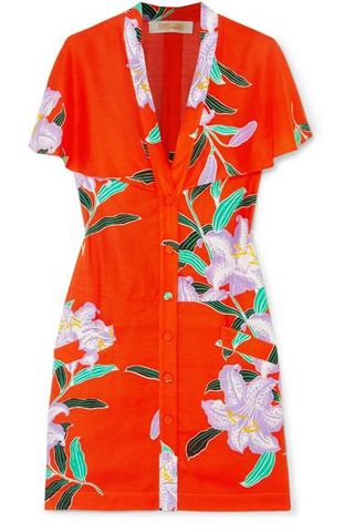 Diane von Furstenberg + Cape-Effect Cutout Floral-Print Twill Mini Dress