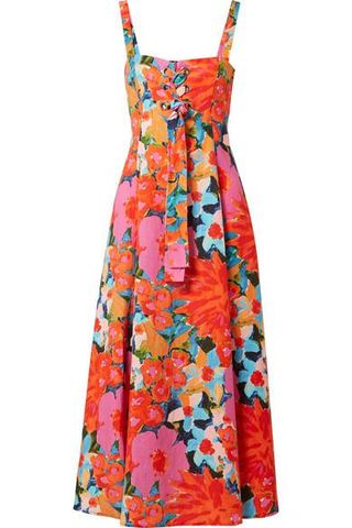 Mara Hoffman + Mei Lace-Up Floral-Print Tencel and Linen-Blend Dress