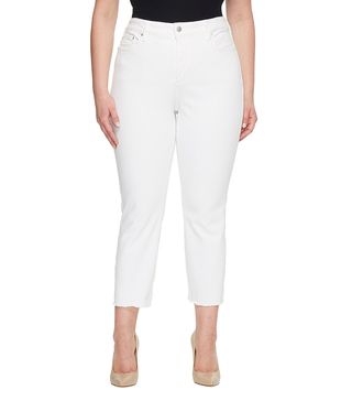 NYDJ + Sheri Slim Ankle Jeans With Fray Hem in Optic White