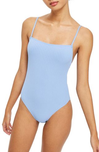 Topshop + Straight Ribbed One-Piece Swimsuit