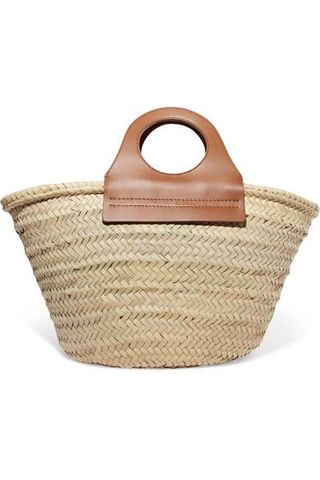 Hereu + Cabas Leather-Trimmed Straw Tote