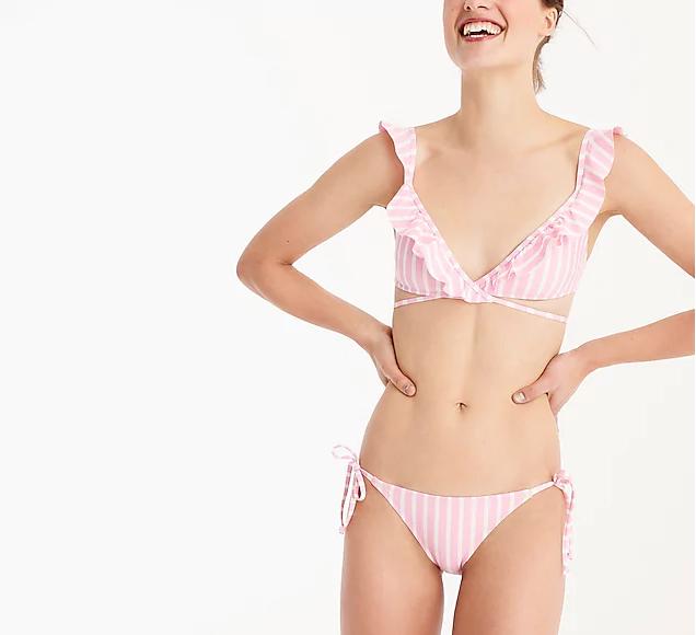 J.Crew + Ruffle Wrap Bikini Top in Stripe